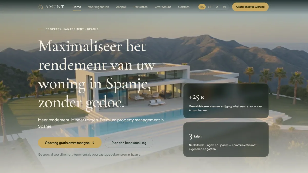 Website van Amunt Property Management, gebouwd door TwentyTwo Labs