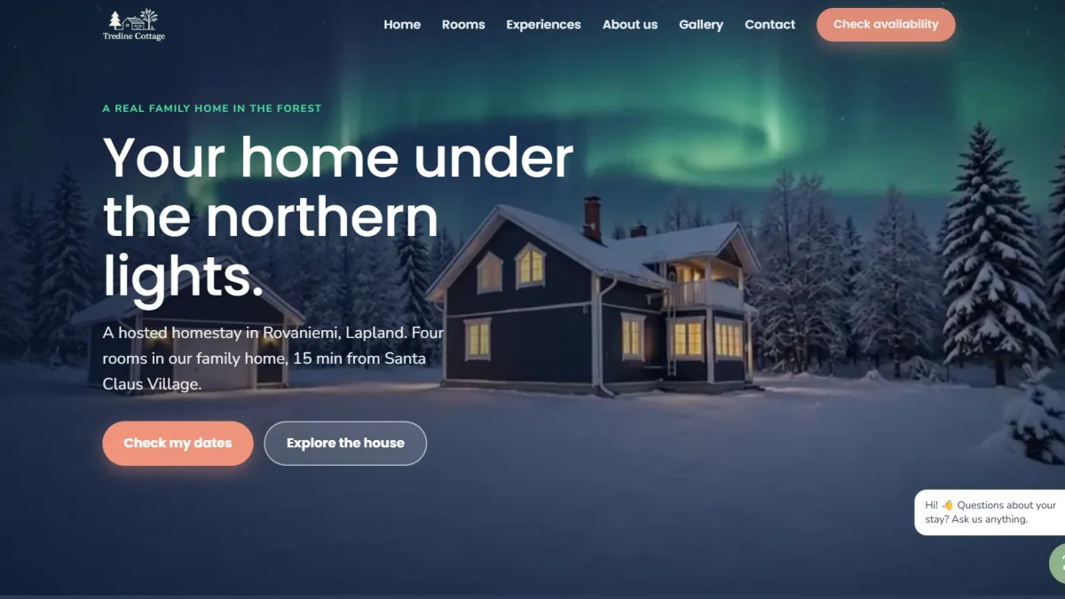 Website van Treeline Cottage in Lapland, gebouwd door TwentyTwo Labs